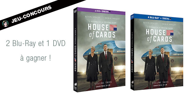 You are currently viewing 2 coffrets Blu-Ray + 1 coffret DVD House of Cards saison 3 à gagner !
